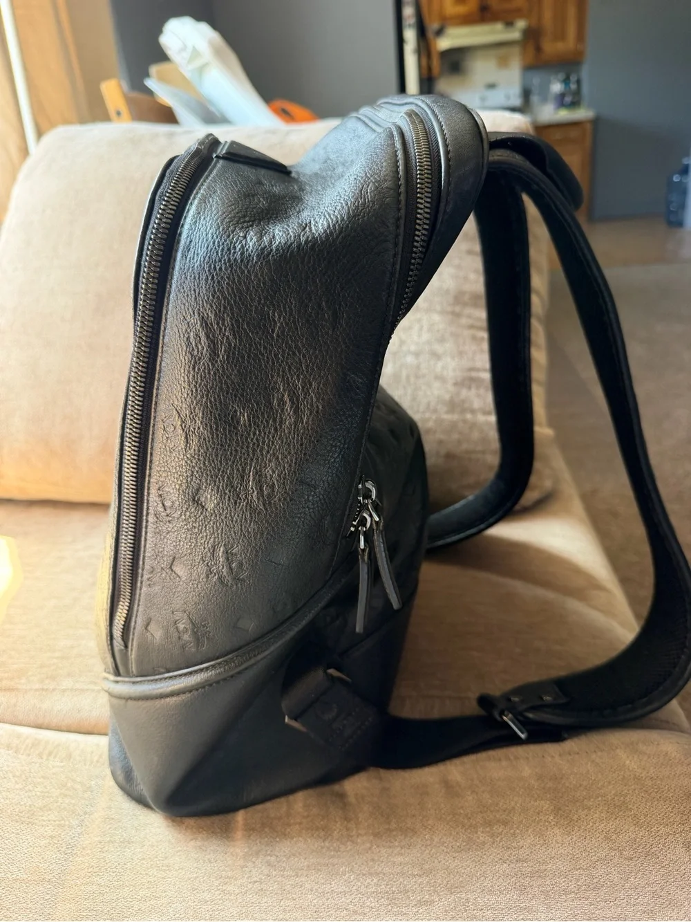 MCM Black Embossed Leather Backpack